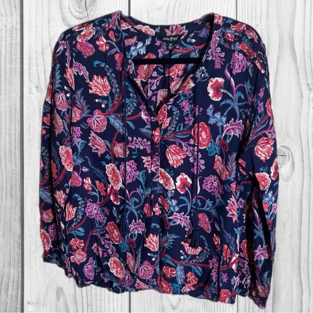 Lucky‎ Brand Floral medium spring lightweight boho Long Sleeve peasant Blouse